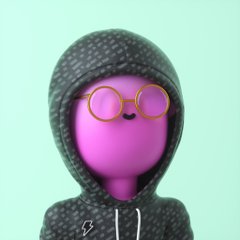 The image features a cartoon character wearing glasses, a hoodie, and a hat with a lightning bolt design. The character has a big smile on its face, giving off a happy vibe. The background of the image is green, which contrasts nicely with the purple color of the character's outfit. There are no texts or other objects in the image, making it a simple and clean composition that highlights the cartoon character as the main subject.