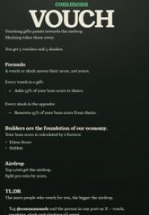 A black screen displays a fake 'COMMONS VOUCH' document with sections including Formula, Airdrop, and TLos, styled to resemble an official crypto announcement.