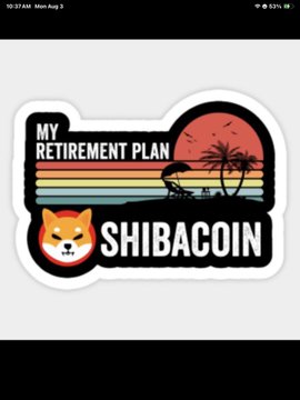 A sticker design featuring a Shiba Inu dog, a vintage sunset with palm trees and a surfer, and the text "MY RETIREMENT PLAN SHIBACOIN," which aligns with the post's theme of viewing Shiba Inu ($SHIB) as a long-term retirement investment strategy.
