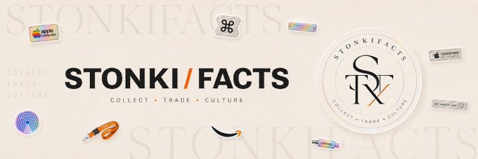 A banner image for "STONKI / FACTS" featuring the brand's logo with the tagline "Collect • Trade • Culture," alongside a circular emblem reading "STONKIFACTS — Collect • Trade • Culture," surrounded by Apple app store badges and various brand-related graphics. The visual serves as promotional branding for the $STFX ticker mentioned in the post, framing it as an emerging opportunity worth early positioning.
