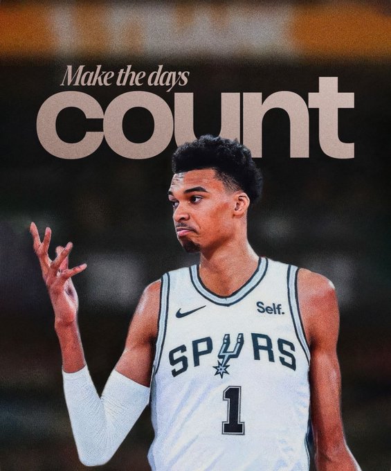 Sports graphic featuring San Antonio Spurs player Victor Wembanyama in a white #1 jersey with the text 'Make the days count' overlaid at the top.