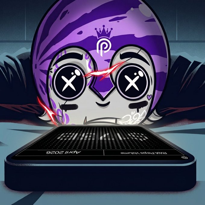 A purple egg-shaped character with X-eyes and red electricity crackles above a device displaying "RWA Perps Volume April 2026," visually illustrating the massive $173B and $110B in RWA perpetuals trading volume on Pyth highlighted in the post.
