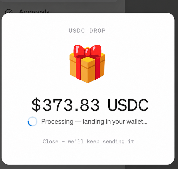A USDC Drop notification from MoonPay shows a $373.83 USDC reward being processed to the user's wallet, humorously framed as a "money-snatching ceremony" ahead of the Ghost Festival (15th of the 7th lunar month), playing on the traditional notion that quick hands grab the offerings first.