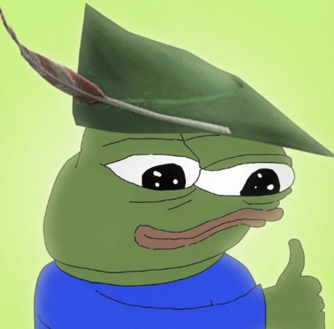 A sad Pepe the Frog character wearing a green Robinhood-style hat gives a thumbs up against a light green background, symbolizing reluctant endorsement of the claim that Robinhood's blockchain will surpass Base in scale.