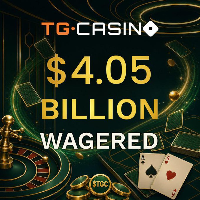 A promotional graphic for TG Casino displaying '$4.05 BILLION WAGERED' with imagery of playing cards, a roulette wheel, and casino chips.