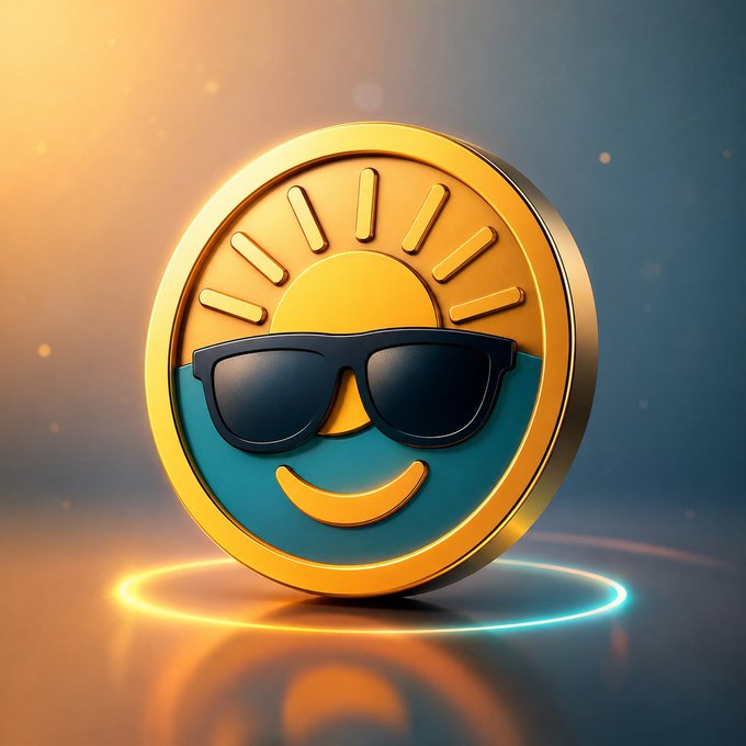 A golden coin featuring a smiling sun wearing black sunglasses rests on a glowing ring, with no visible text, numbers, or tickers. The image's cool, confident "sunglasses" vibe loosely echoes the post's theme of proactive risk management—suggesting users can "keep their cool" by monitoring their loan health before hitting liquidation thresholds on JustLend DAO.
