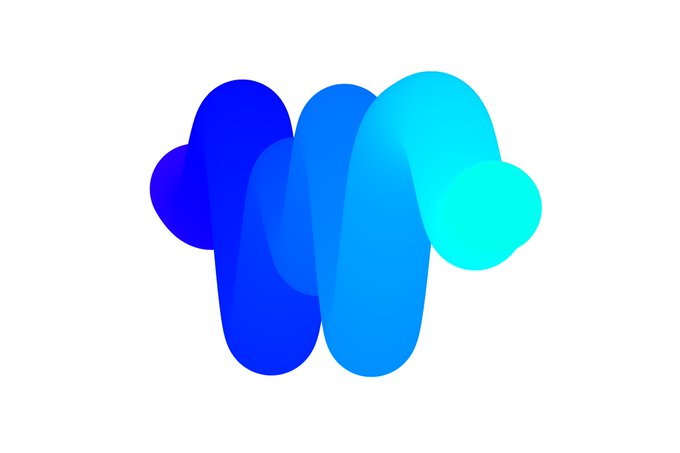A blue and cyan gradient logo featuring overlapping, rounded shapes that form a stylized letter or symbol on a white background.