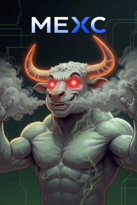A muscular, demonic bull with glowing red eyes and fiery horns exhales clouds of smoke, with the "MEXC" logo and green circuit-like patterns displayed in the background, visually promoting the $LEVI token on the MEXC exchange.