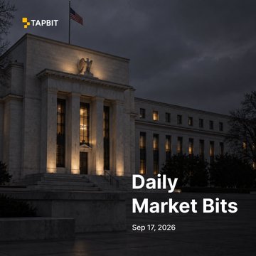 A graphic featuring a large government building at night with an American flag, overlaid with the text 'TAPBIT', 'Daily Market Bits', and 'Sep 17, 2026'.