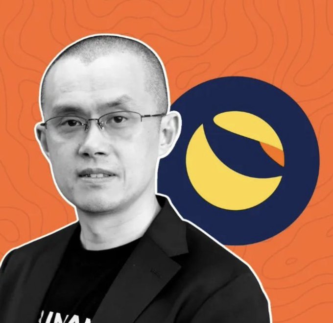 A man with glasses is pictured next to the Terra (LUNA) cryptocurrency logo on an orange background.