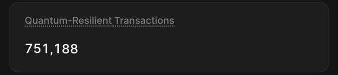 A dark-themed data display card showing 'Quantum-Resilient Transactions' with a count of '751,188'.