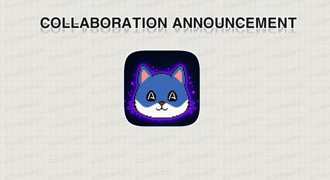 “COLLABORATION ANNOUNCEMENT” appears above a neon-styled cartoon cat logo on a CloudNest-branded background.