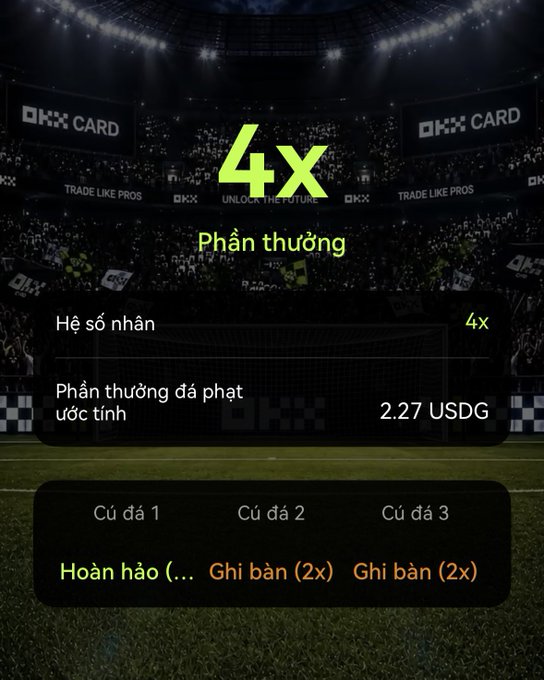 The image shows a soccer field with a crowd of people watching, along with a text box containing information about a 4x4 card. The text box displays the name of the card holder, the card type (4x4), and the amount of cashback received from the card.