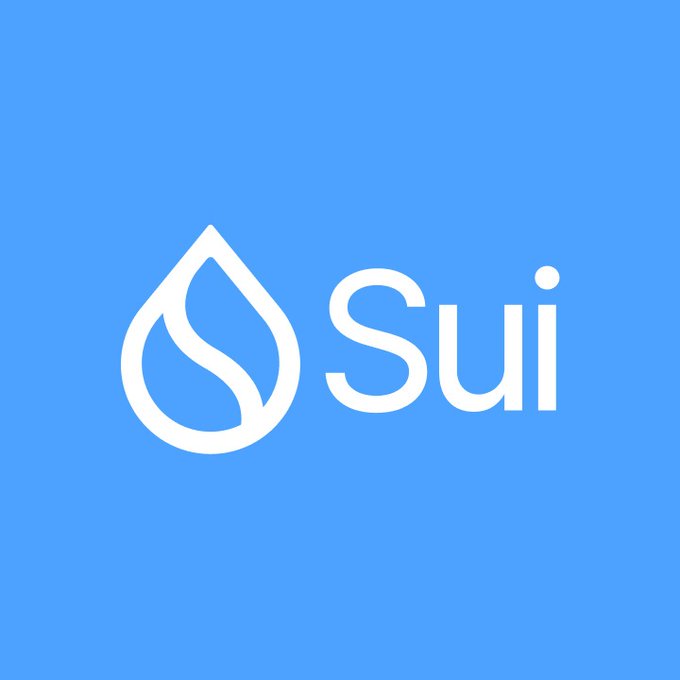 The Sui blockchain logo, featuring a white stylized water droplet icon next to the word 'Sui' on a blue background.