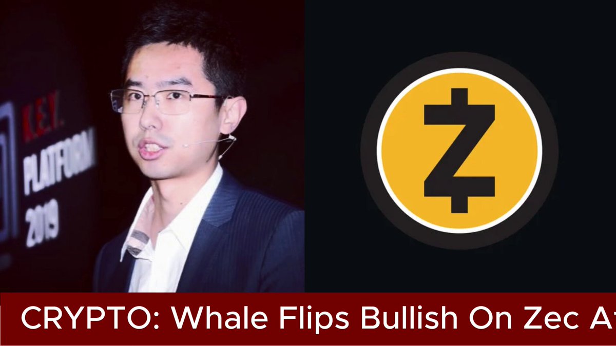 The image features a man standing next to two separate images. In one of the images, the man is wearing glasses and has a serious expression as he looks at something else off-camera. The other image displays a large yellow cryptocurrency logo, which could be a ZEC symbol or a Bitcoin logo. The text in the image reads: "Crypto: Whale Flips Bullish On Zec After $11M Win Crypto trader Garrett Jin ( @GarrettBullish ) has reversed his !" and is overlaid with other information related to cryptocurrency trading and market trends, such as the fact that the man made a 2x long position for about $11.9 million on his account after closing a previous short trade.