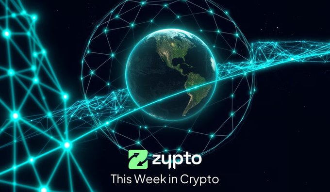 Thumbnail for 'This Week in Crypto' by Zypto featuring a stylized globe surrounded by a glowing teal network of interconnected nodes.