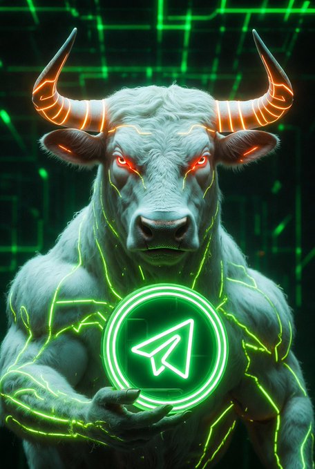 A powerful white bull with glowing red eyes and neon green accents holds the iconic Telegram paper plane logo, visually representing the "White Bull" $LEVI token and its official Telegram channel as advertised.