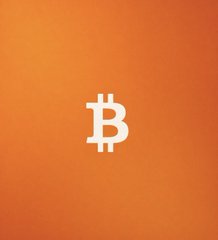 The Bitcoin (₿) cryptocurrency logo displayed in white on an orange gradient background.