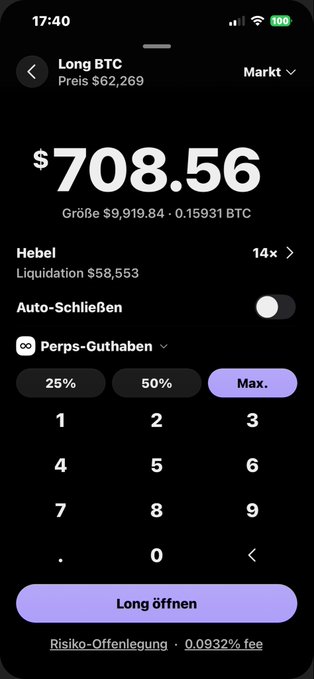 The image shows an iPhone with its screen displaying a long screenshot of a financial app, possibly showing Bitcoin trading details or transactions. The main focus of the image seems to be a chat conversation between two people discussing this particular app's features or interface. A purple accent around some parts of the photo helps draw attention and provides visual context for the discussion about the app.