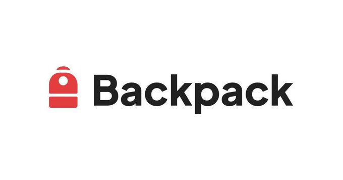 The image displays the logo of "Backpack," featuring a stylized red backpack icon next to the company name in bold black text. This visual serves as a clear brand identifier for the post, which promotes Backpack and encourages viewers to learn about its potential.