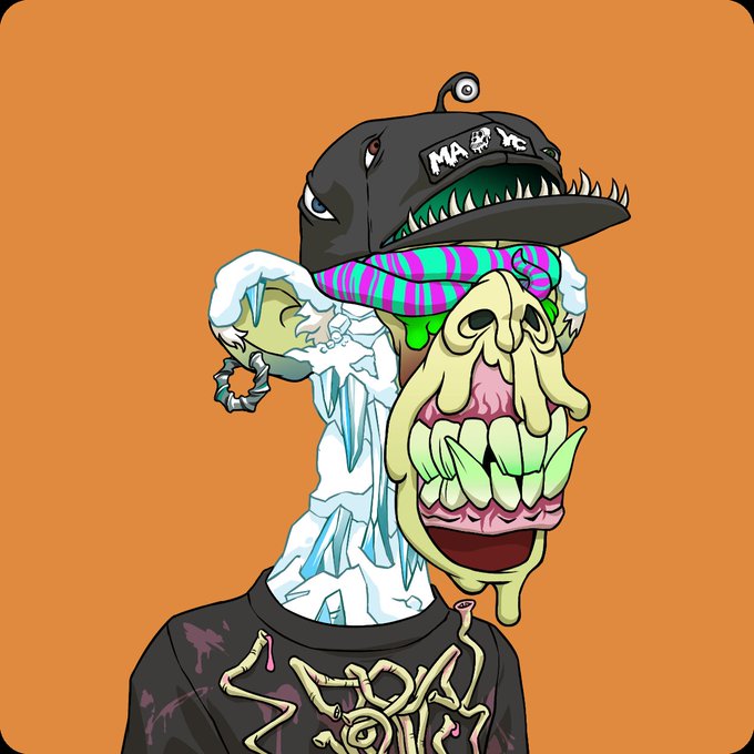 The image features a cartoon character wearing a black hat with a face painted on it, giving them an evil or scary appearance. The character also has a large amount of goo on their face, adding to their creepy look. The background color is orange, which contrasts with the character's dark attire and gives the scene a vibrant and eye-catching feel.