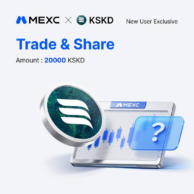 The image shows a screen displaying a coin, along with text explaining a new opportunity for MEXC users to potentially participate in a reward pool associated with KSKD. The central focus of the image is an ERC 20,000 token, which will be auctioned off from June 6 to June 12.