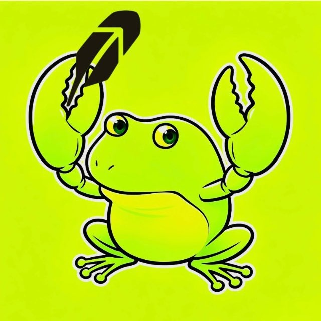 A cartoon green crab with raised claws against a bright yellow-green background, paired with the text "All flying $WIF $ZAIBATSU," humorously likening crypto ticker symbols to flying creatures while the crab's posture mimics one ready to "fly" or pump.