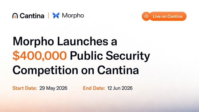 The image features a text banner that says "Morpho launches a Morpho Midnight competition on Cantina." The focus of the image is on the competitor, and there are two words related to the competition at the bottom right corner which indicates that it might be an advertisement or promotional content about the competition.