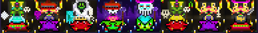 A row of pixel-art character portraits from the indie game 'Looper', featuring colorful robot and alien-like figures with glowing elements against dark backgrounds.