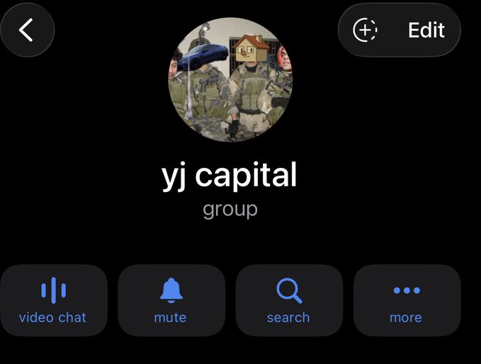 The image shows a group chat interface titled "yj capital" labeled as "group," featuring options for video chat, mute, search, and more along the bottom. The post mentions the user is "looking for value adds to add to yj capital," suggesting they may be seeking suggestions, contributors, or discussion topics to enhance the group's content and engagement.