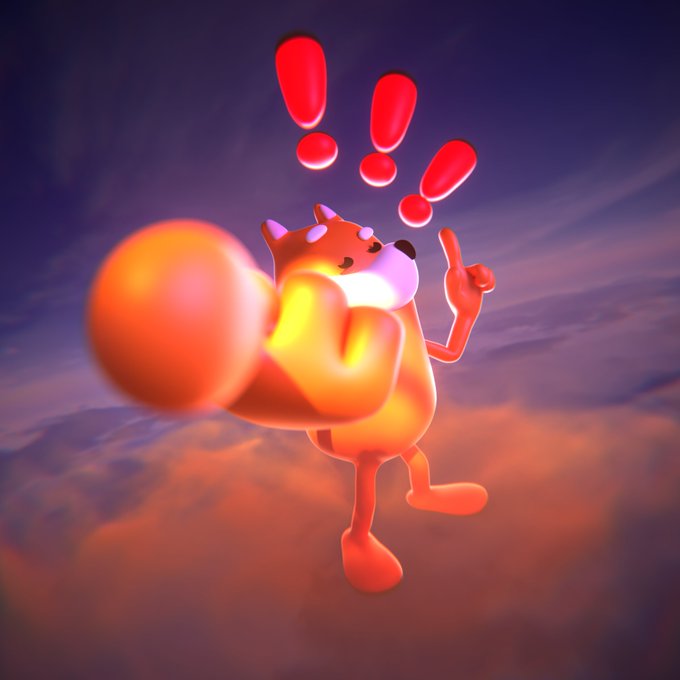 A stylized 3D animated character with orange fur and devil horns floats amid clouds at sunset, mid-punch with three red exclamation marks above its head, capturing the feisty "Who do you think you are?" energy referenced in the post.