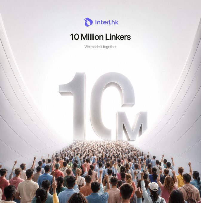 An InterLink promotional image celebrating '10 Million Linkers' with a large 3D '10M' sculpture and a crowd of people below.