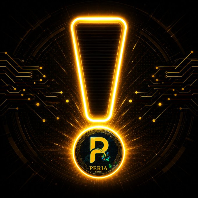 A glowing gold medal featuring the "PERIA COIN" logo and stylized "P" emblem hangs from a radiant ribbon against a dark circuit-board background. The award-style imagery visually reinforces the post's warning by mocking the idea of treating a cheap, unofficial liquidity pool listing as a legitimate achievement for PERIA coin.