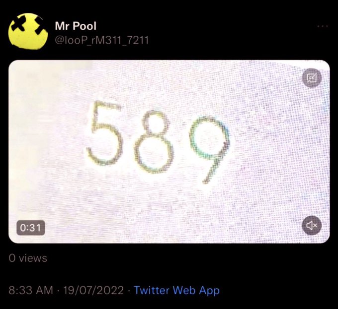Number 589 is recognized on a small digital screen, as shown in a Twitter post.