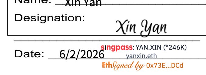 The image features a white label with black text, which appears to be a receipt or an identification card. It has information about the person's name, address, and signature. The text "EthSign always better and safer for important contracts" is written in red at the bottom of the label.