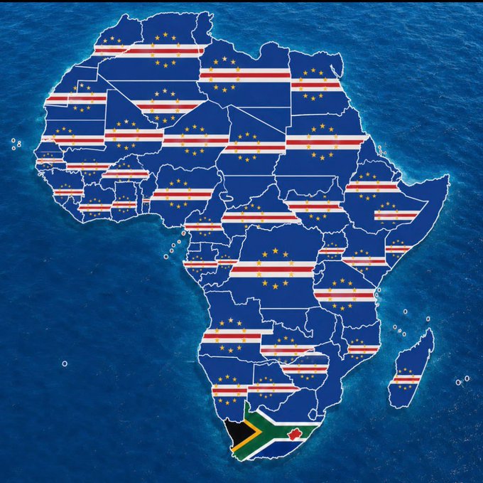 @TheARCTERMINAL is likely talking about something that has nothing to do with the current image, a Twitter post featuring this map of Africa with blue lines separating countries using different flag colors for each country (South Africa - green, Morocco - red, Germany - yellow, etc.). The post seems unrelated and may be just an accident or a mistake. It also says "Goodnight ct been a productive day signing off with @TheARCTERMINAL & @quipnetwork holding it down for Cape Verde tonight".