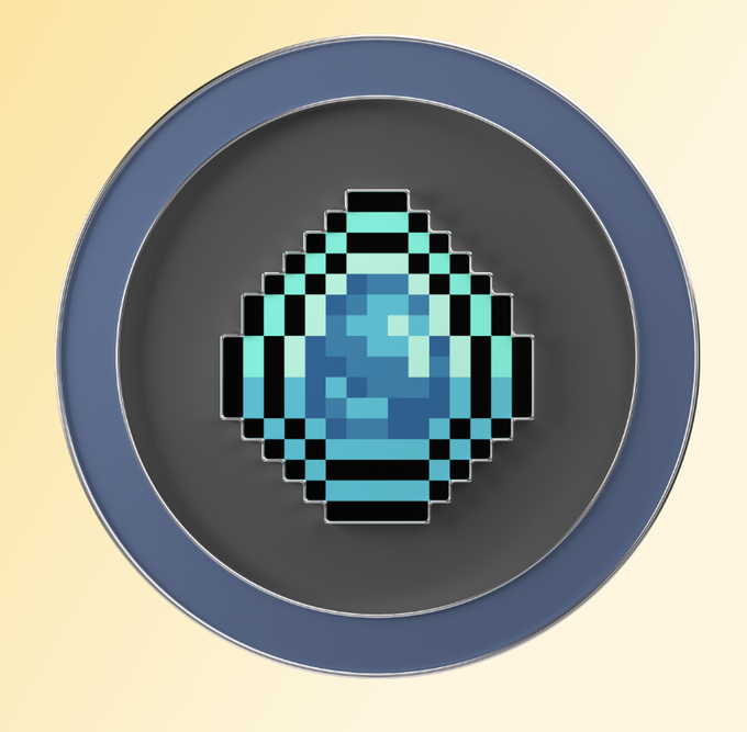 A pixel art badge featuring a blue and black orbed item, presented on a dark circular background with a blue rim, representing the "Gigling Racing Abstract Badge" NFT prize from Gigaverse. The image illustrates the dung or butterfly collectible item used in the platform's racing minigame.