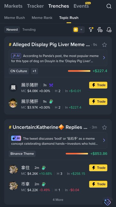 The image shows a screenshot of an app called @Binance Wallet Sports that displays information about various sports events, such as tennis matches or soccer games. The app also provides real-time trading updates for these sports events. The text on the screen includes mentions of sentiment and live events, along with descriptions of different types of news articles related to sports. Additionally, there are several social media posts featuring athletes and their achievements. The app is designed to help users trade in crypto targets based on market trends and news, providing them with real-time information about the sports world.