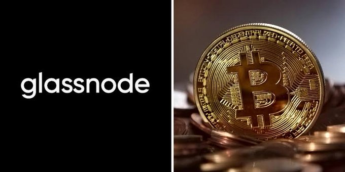 The 'glassnode' logo appears on a black background next to a close-up image of a golden Bitcoin coin.