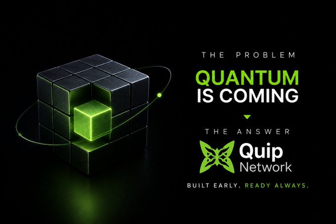 An advertisement states 'THE PROBLEM QUANTUM IS COMING' and 'THE ANSWER Quip Network' with the tagline 'BUILT EARLY, READY ALWAYS.'