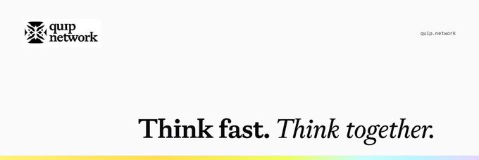 The image features a white banner with black text that reads "Think fast. Think together." The banner is displayed against a gray background, making it stand out prominently. Below the banner, there's an image of a website called quip-edu.vercel.app, which appears to be related to the content on the banner. This suggests that the image might be promoting or showcasing this particular website and its purpose in a visually appealing manner.