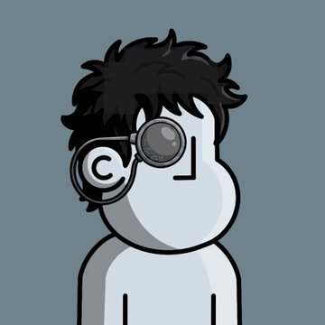 The image features a cartoon character with a large head, wearing glasses that cover their eyes. They are standing against a blue background, which contrasts with the white body of the character. The caption below the image reads "+2 to the collector hub! @npconchain". This suggests that there is an online community or group related to the post featuring this cartoon character and its glasses.