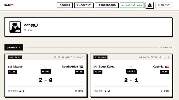 The image shows a screenshot of an online chat room that features information about a World Cup goal predicting pool sponsored by Injective. There are multiple people visible, including a man named CanGuo who has a large number of points on his page, indicating that he is likely to be successful in the game. The post suggests that Crypto is down, so we might expect fewer accurate goal predictions for this event. However, there's still the possibility of some users benefiting from the free pool.
