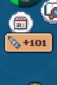 The image shows a pixelated game interface featuring a "+101" score notification next to what appears to be a ticket or scroll icon, along with character avatars, likely representing a successful catch in Fish Frenzy. The "+101" likely indicates points earned from catching the saw shark mentioned in the post, aligning with the Fish Frenzy gameplay theme of Sunflower Land.