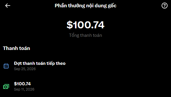 A screenshot of a payment receipt interface in Vietnamese showing a total of $100.74, with dates listed as Sep 25, 2026 and Sep 11, 2026.
