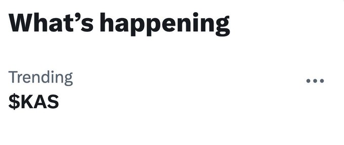 The image shows a screenshot of a post that reads "What's happening? Tending $KAS". This text suggests that there might be an event or trend related to the $KAS currency, possibly involving a sale or promotion for this particular currency. The focus on what is in the image and how it relates to the post indicates that the content of the image is relevant to the discussion about the $KAS currency.