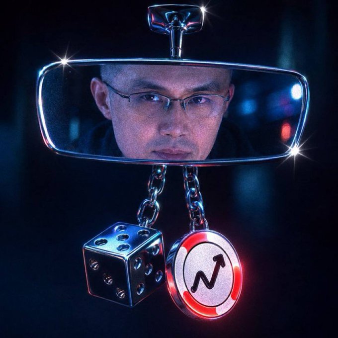 A stylized image showing a man's face reflected in a rearview mirror, with fuzzy dice and a Near Protocol (NEAR) token charm hanging beneath it.