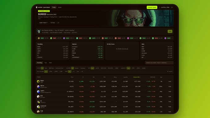 A screenshot of a cryptocurrency tracking dashboard on a tablet, showing a 'SQREED' token listing and various market data in a dark-themed interface.