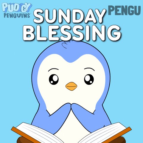 The image features a cartoon penguin sitting with its arms crossed, holding an open book. The penguin appears to be reading or studying the book while looking up at something above it. The background of the image is blue, which complements the penguin's color scheme and adds to the overall visual appeal of the scene. The post includes text that reads "Pengu morning and Happy Sunday Funday." This phrase is likely a reference to the concept of "Funday" in the context of the post or could be an inside joke among the Penguin community, adding a touch of humor and personality to the image.