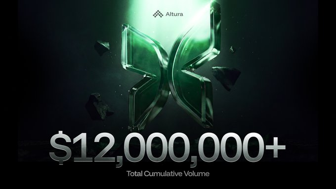 The image presents an advertisement for Alturax, with a green butterfly as its central element. The butterfly has the words "Alturax" written below it. In the top right corner of the image, there is text that says "I think @alturax summer just kicked off in grand style". This implies that Alturax is launching something significant or important. There are two more instances of the green butterfly: one placed above the text, and another at the bottom right edge of the image. The background of the photo is black, providing a stark contrast to the green of the butterfly and the white text below it.